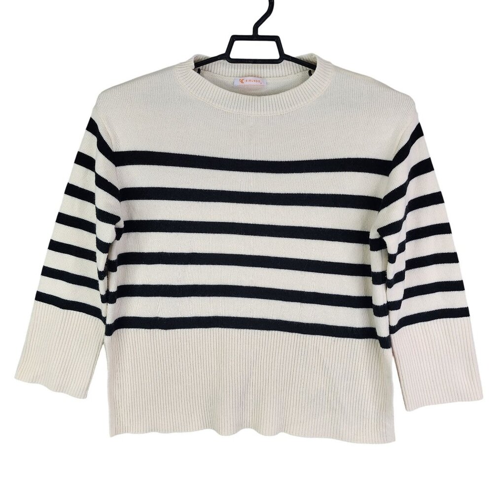 Womens Kirundo Black & White Striped Sweater Crew Neck Long Sleeve Size S
